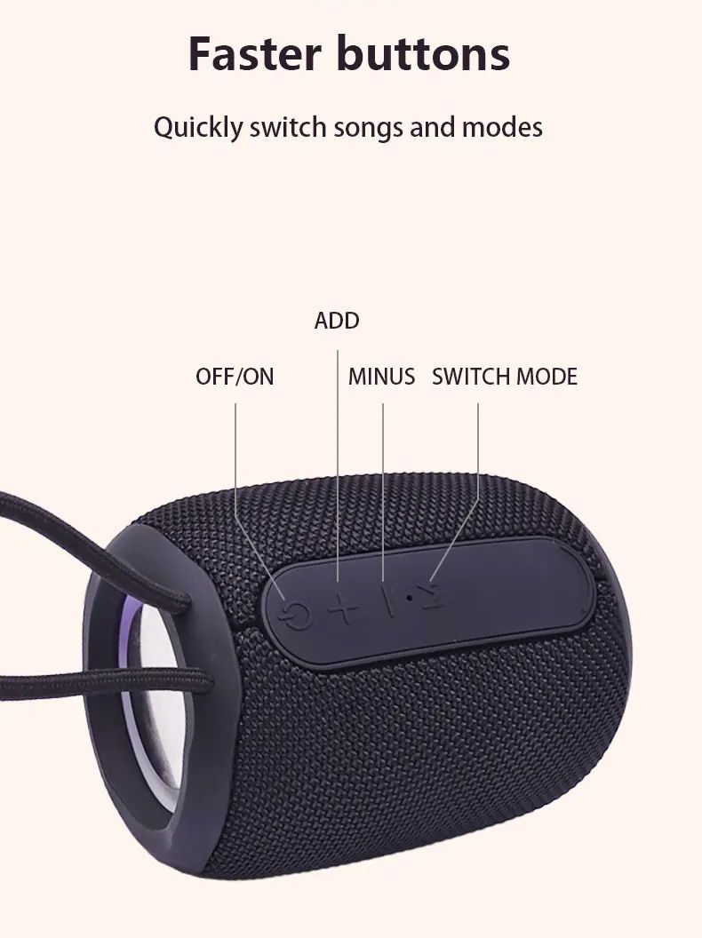 Mini Stereo Bluetooth Speaker With 5 LED Light Modes IPX5 Waterproof TF Card U Disk AUX FM Playback Mode Wireless HIFI_voghion.com