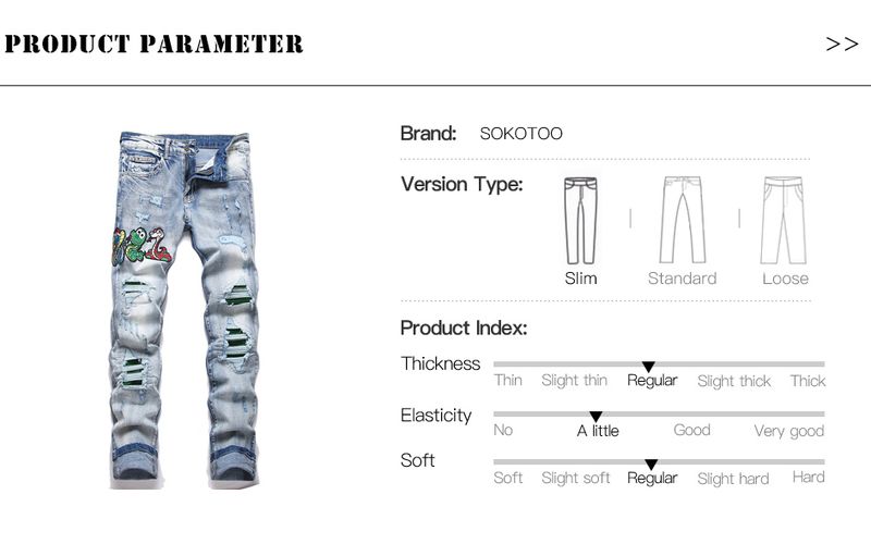 Jeans da uomo con ricamo serpente, pantaloni streetwear plissettati, aderenti, affusolati, strappati e invecchiati in denim elasticizzato_voghion.com