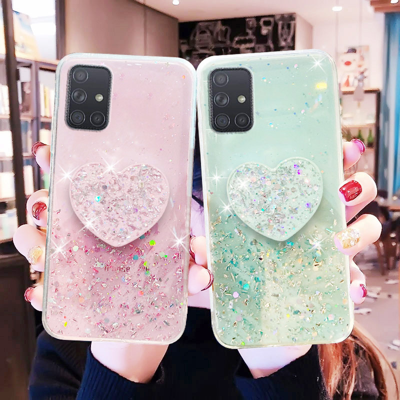 Glitter Custodia per supporto per Samsung A51 A71 A50 A70 A21s A12 A41 A40 A31 A20e A02 Cover per Samsung J6 J4 A6 A8 Plus A7 2018_voghion.com