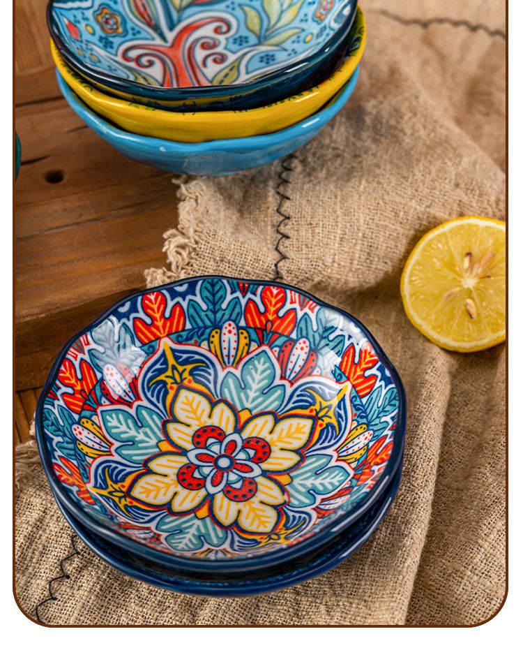 Platos de cerámica estilo bohemio para salsas: pequeños cuencos para condimentos, ideales para barbacoas y sushi (juego de 6)_voghion.com