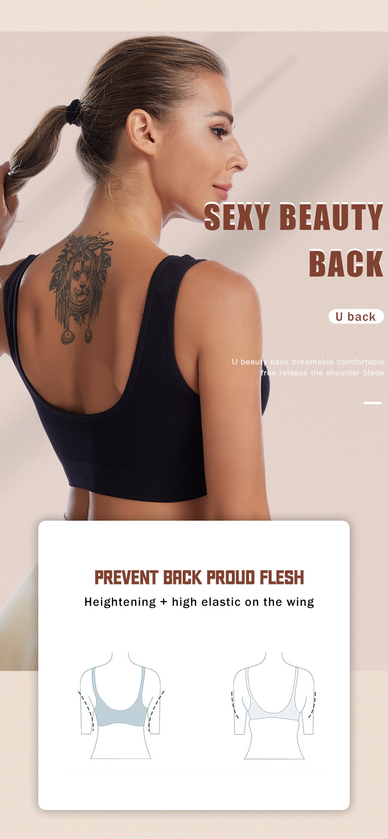 Damen Sport BH ohne Bügel Push Up Weste Style Schöner Rücken Unterwäsche Große Größe mit Einsätzen Running Fitness Yoga BH_voghion.com