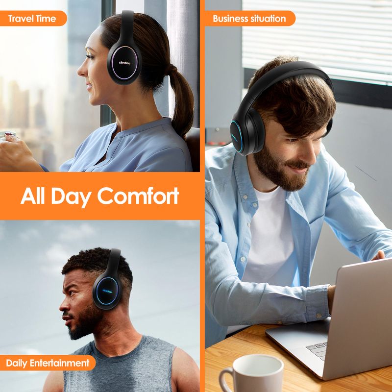 Casque sans fil pliable Siindoo RGB Lamp JH-919C, écouteurs stéréo Bluetooth, 3 modes sonores EQ, basses profondes Hi-Fi_voghion.com