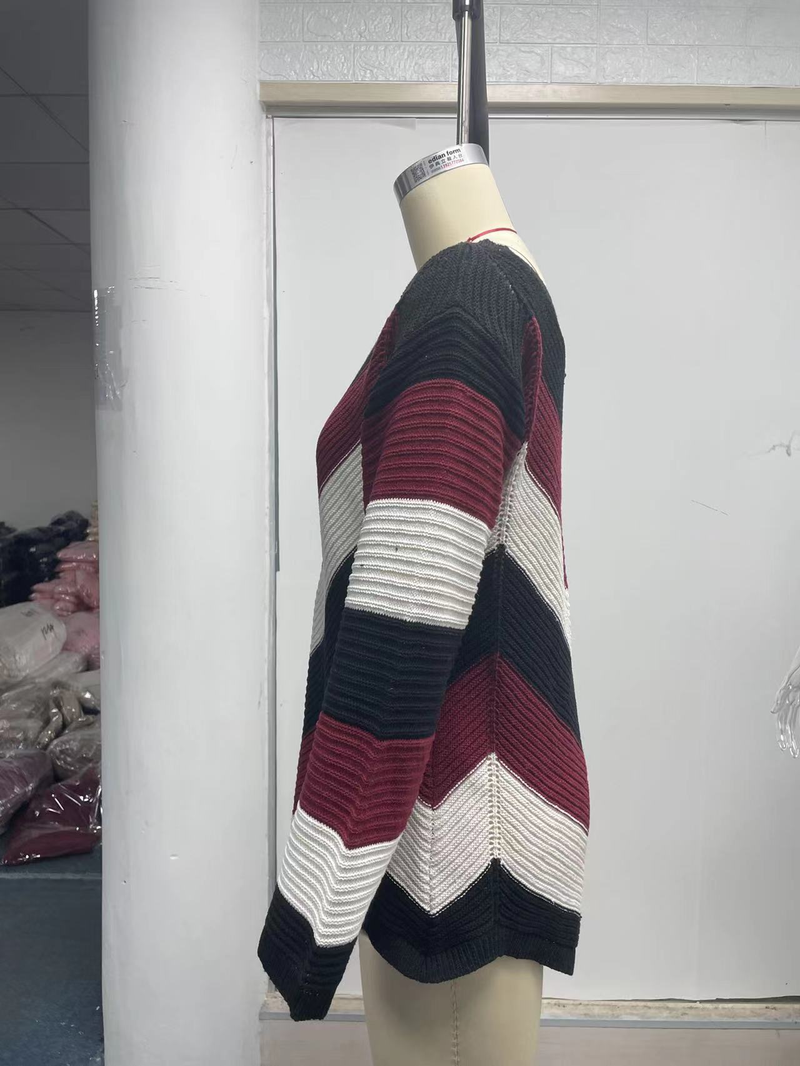 Damenbekleidung passend für Herbst und Winter, neues lockeres Oberteil, Schnee, farblich passender Strickpullover_voghion.com