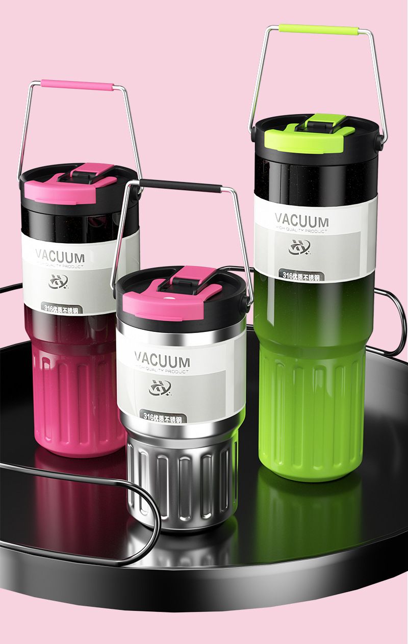 Borraccia sportiva in acciaio inossidabile sfumato Ombre - Borraccia termica a doppio beccuccio da 600/800/1000 ml con tracolla, isolamento termico 12 ore_voghion.com