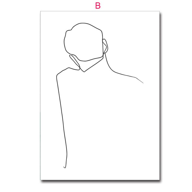 Black And White Decorative Simple Line Drawing Figure Canvas Home Living Room Sofa Background Abstract Hanging Painting_voghion.com