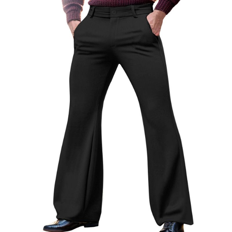 Men's Clothing Youth Formal Business Solid Color Elastic Slim Fit Flared Suit Pants_voghion.com