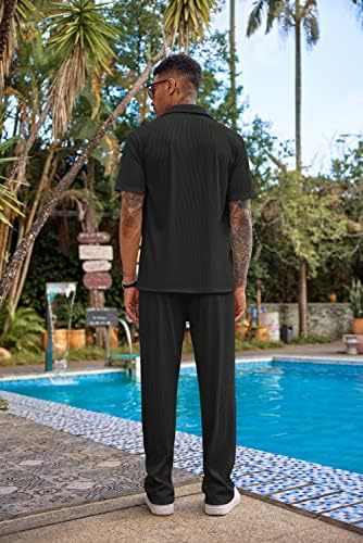 Calças compridas de manga curta de cor sólida masculina nova solta conjunto casual_voghion.com