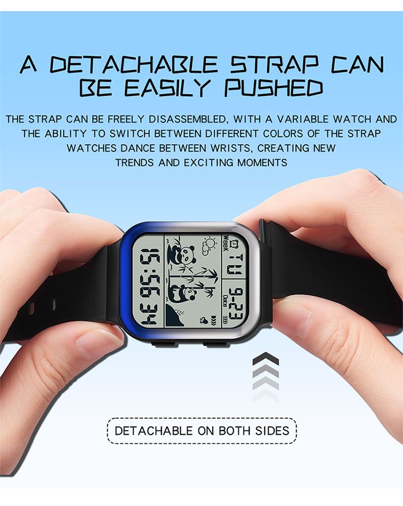 Panda-Themed Square Digital Watch With Gradient Design - Waterproof LED Sports Watch For Teens And Students Men's And Women's Watch_voghion.com