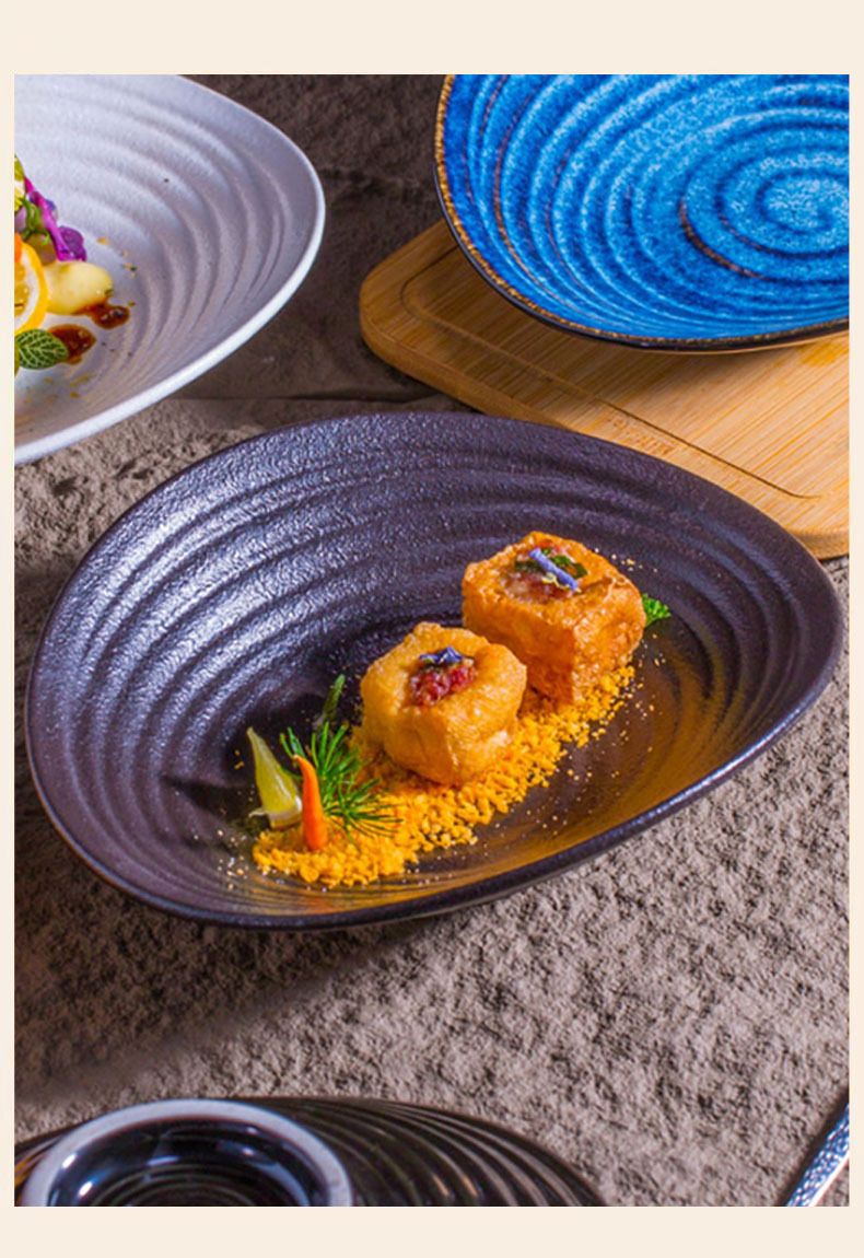 Kiln Change Ribbed Deep High-end Tableware Creative Salad Bowl Ceramic Western Pasta Plate Commercial Use_voghion.com