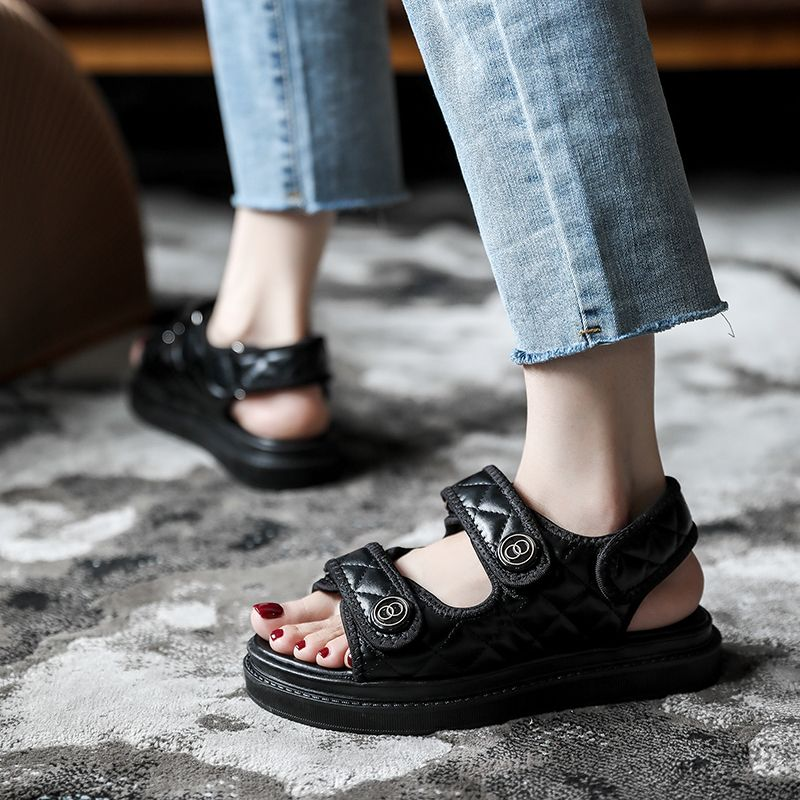 Xiaoxiangfeng sandálias 2024 novo verão estilo de fadas plataforma sola grossa aumento velcro sapatos femininos romanos_voghion.com