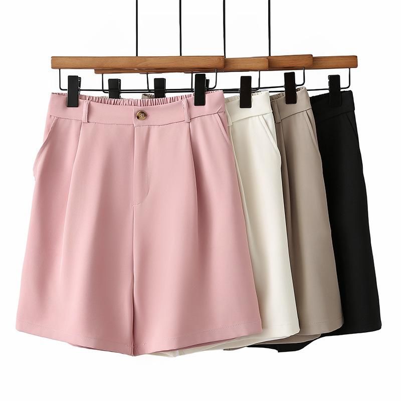 Casual Fashion Suit Short Pants For Women Summer Solid Elastic High Waist Short Pant With Pockets Work Office Vacation Comfy Lightweight Plus Pants_voghion.com