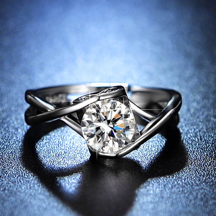 Proposta femminile in pietra Mosang simulata Anello con diamante a sei griffe da un carato, flussi live multipli_voghion.com