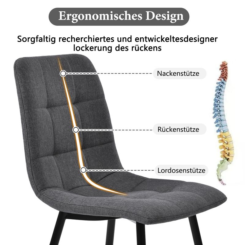 117cm Esstisch Mit 4 Stühlen Set, Rechteckiger Esstisch Moderner Küchentisch Set ,Dunkelgrauer Leinen Esszimmerstuhl,Schwarze Tischbeine_voghion.com