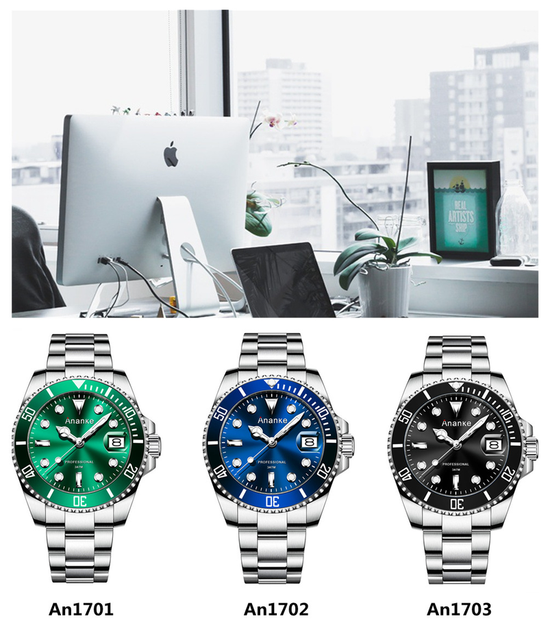 Il fantasma dell'acqua verde guarda il quarzo degli uomini guarda la fascia d'acciaio guarda il piccolo lotto un ordine minimo di 100 unità_voghion.com