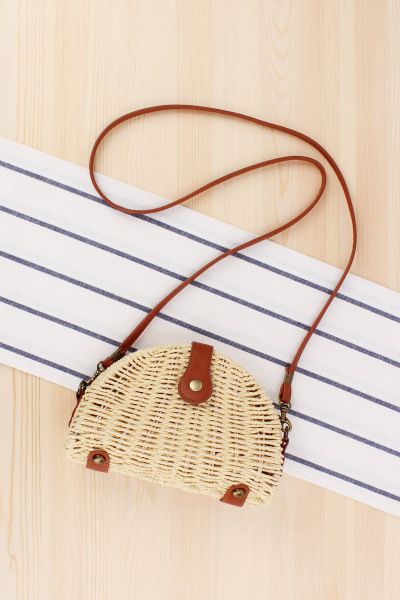 New Small Fresh Crossbody Woven Bag Beach Bag Forest Series Semi-circular Grass Woven Bag Vacation Photography Women's Bag_voghion.com