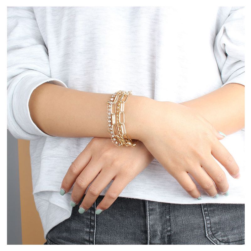 Accessoires Eenvoudige Hip-Hop Volledige Diamanten Ketting Armband Mode Geometrische Gemengde Set Sieraden BR420_voghion.com