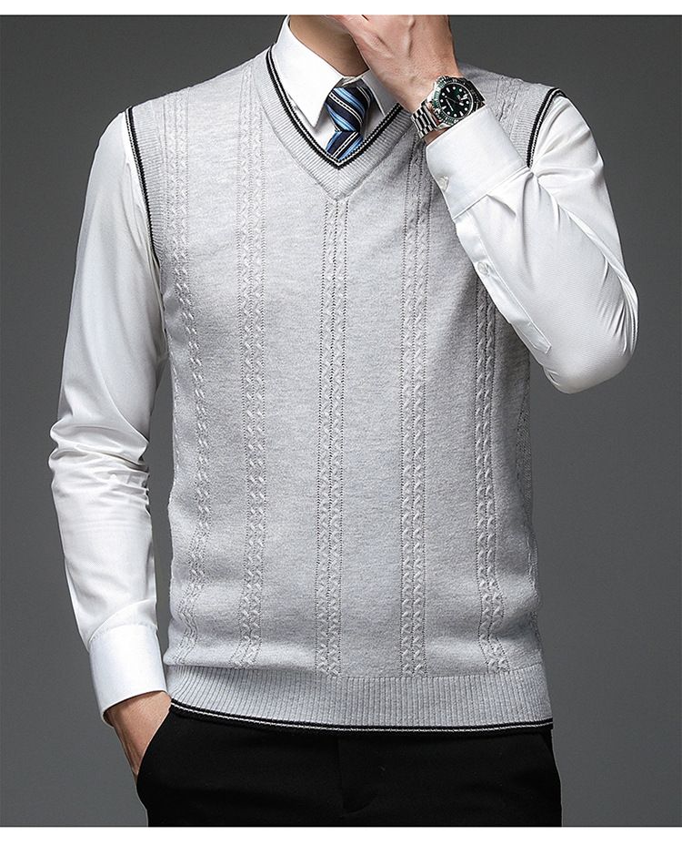 Ärmellose Pulloverweste aus Wollmischung mit V-Ausschnitt für Herren – Karo- und Camouflage-Muster, schmale Passform, lässiger Pullover für den Herbst_voghion.com