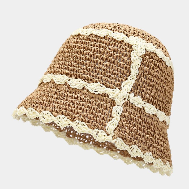 Chapeau de paille assorti aux couleurs de conception de niche pour femmes, chapeau de seau pare-soleil de voyage d'été pour femmes, petit chapeau de seau frais_voghion.com