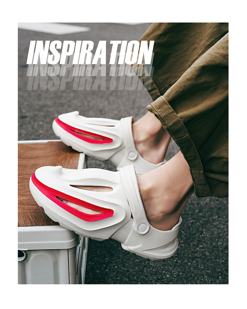 Trou de chaussures avec requin à bec une sensation de marcher sur les excréments, chaussures d'été de plage à semelles souples pour hommes augmentant la hauteur,_voghion.com