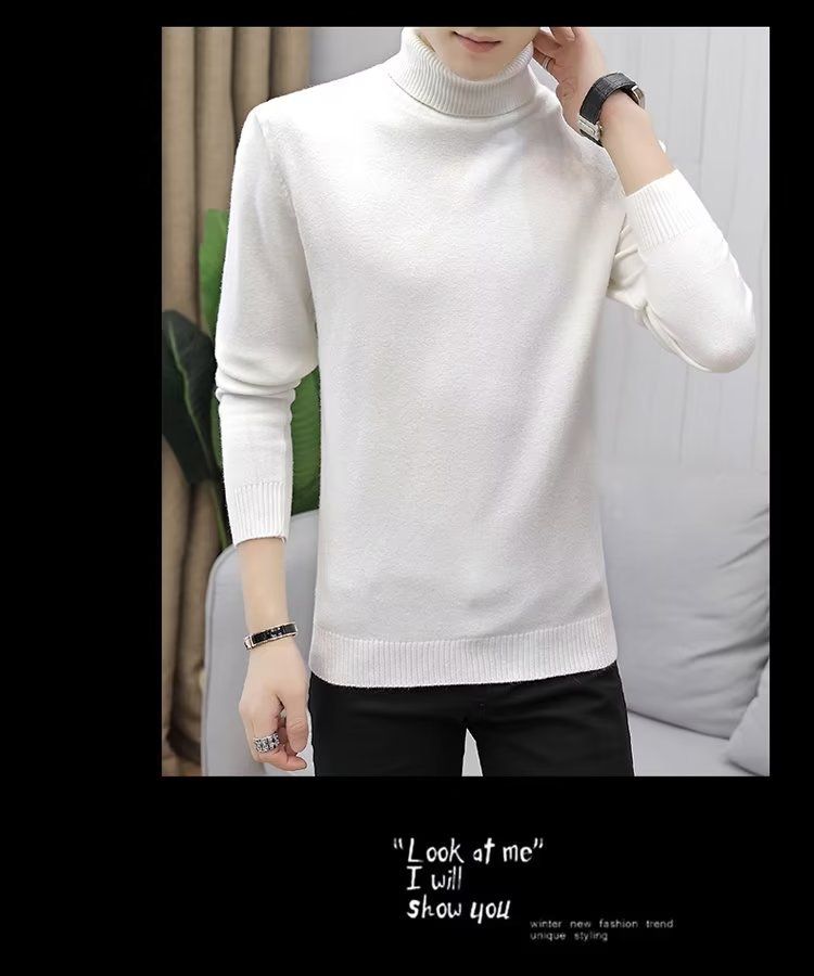 Maglione termico a collo alto slim fit da uomo - Pullover invernale in maglia con fodera in morbido pile, strato di base caldo e leggero, orlo a coste, lavabile in lavatrice_voghion.com