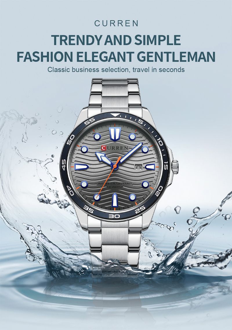 Lässige, wasserdichte Quarzuhr für Herren mit Datumsfunktion, rundem, großem Zifferblatt, Edelstahlarmband, Mineralglas, modische Armbanduhr für den Alltag_voghion.com