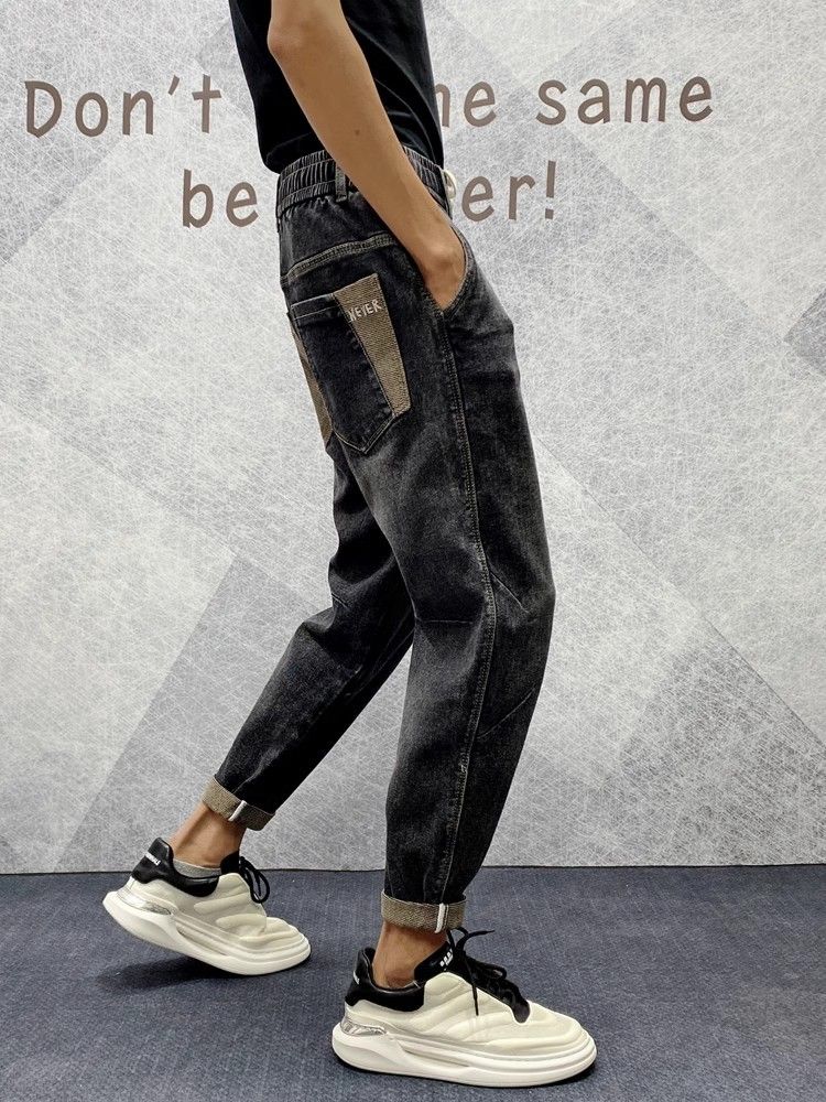 Extragroßer 300 kg schwerer Samt-Denim für Herren im Herbst, elastischer Bund zum Abnehmen und für lockere Passform, Harenshose 2_voghion.com