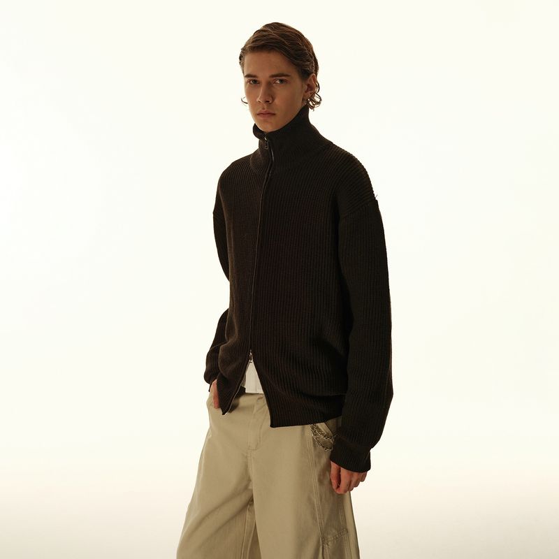 Confucianism And Mencius Knitted Men's High Neck Sweater Couple Style Cardigan Coat Can Be Layered Autumn Top Solid_voghion.com