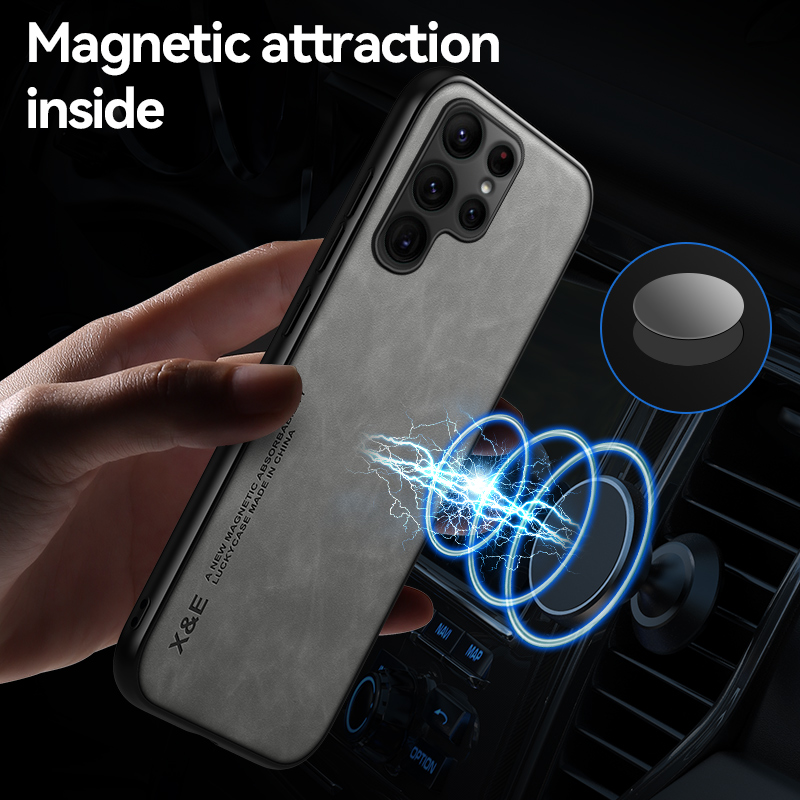 Til Samsung Galaxy S23 Ultra S22 Plus S21 S20 FE S10 S9 etui Magnetisk fåreskind luksus lædercover_voghion.com