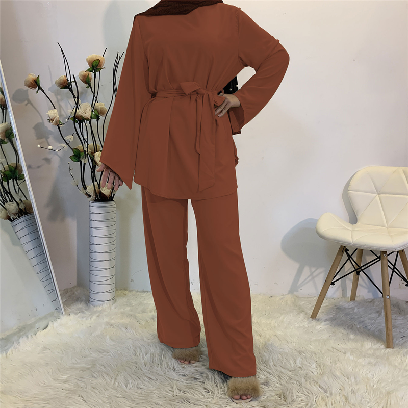 Abito musulmano da donna moda plus size semplice abito con lacci pantaloni a gamba larga_voghion.com