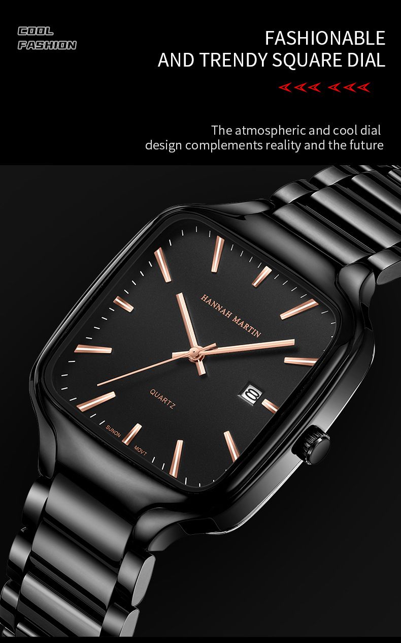 Hannah Martin New Men's Watch Square Waterproof Luminous Calendar Quartz Watch Fashionable And Casual_voghion.com
