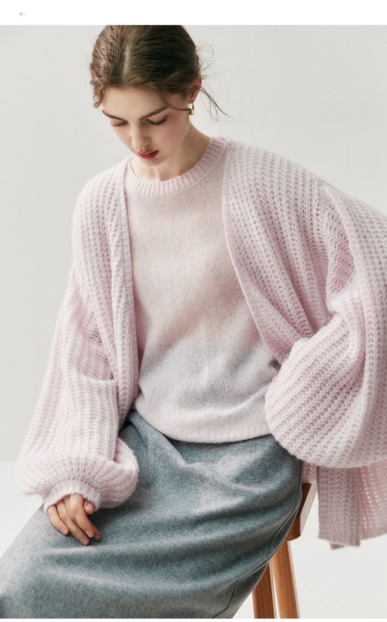 Strickjacke aus 75 % Kaschmir und 25 % Maulbeerseide für Damen, weich und hautfreundlich, lockere Passform, schlankmachend, Übergröße, faul_voghion.com