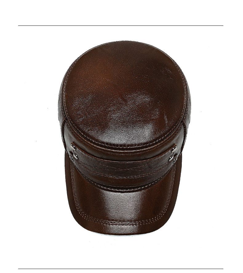 Echtes Leder Hut Herren Herbst und Winter winddicht warm Rindsleder Hut Oberschicht Rindsleder lässig einfache flache Kappe_voghion.com