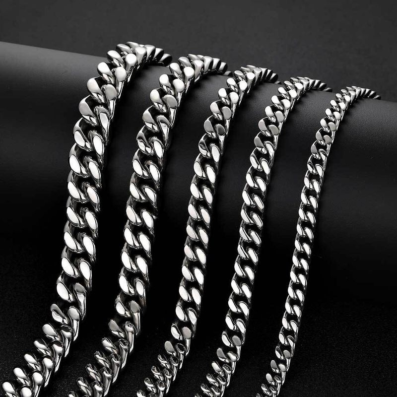 Men's Jewelry Stainless Steel Smooth Buckle Encryption Four Sided Grinding Cuban Necklace Real Gold Electroplating Hip Hop Titanium Steel_voghion.com