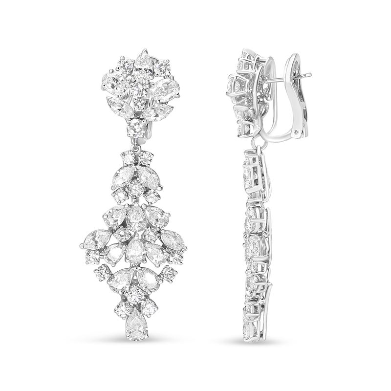 White Gold 9 1/2 Cttw Diamond Cluster Drop Dangle Clip-On Earrings (F-G Color, VS1-VS2 Clarity)_voghion.com