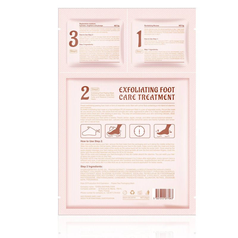 Maschera per i piedi tre in uno alla pesca ELAIMEI deterge in profondità e nutre la pelle, rimuovendo calli, desquamazione e pelle morta._voghion.com