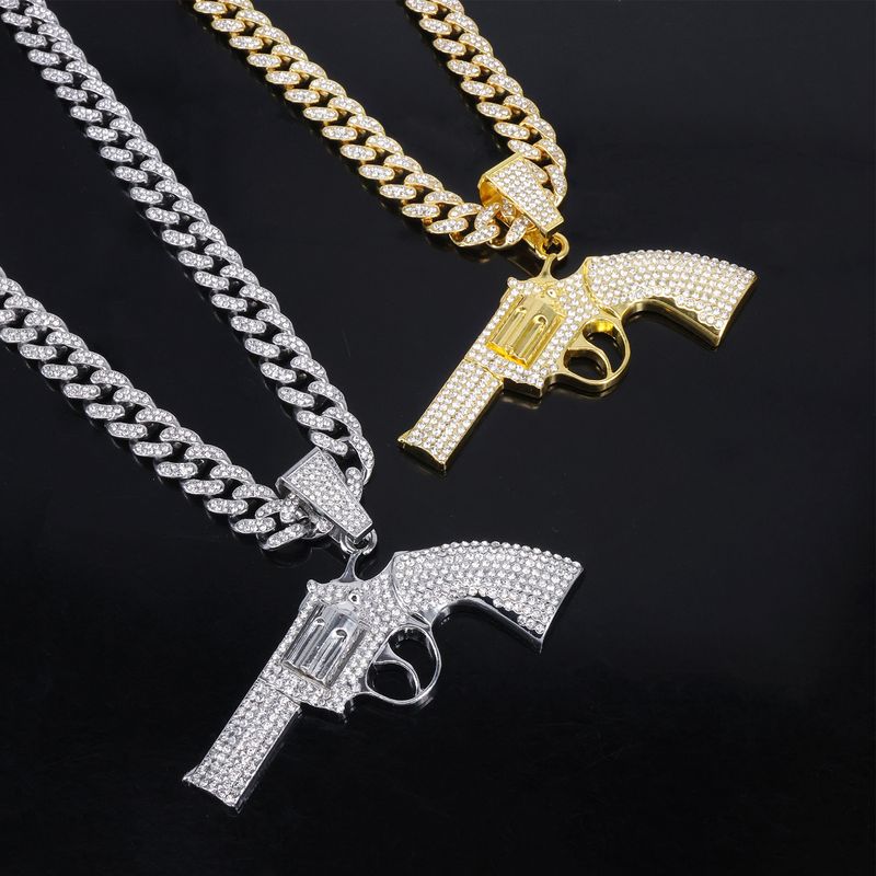 Unisex-Schmuck Pistole Diamant-Legierung Anhänger Herren Persönlichkeit übertrieben Rap Trend Hip Hop Stil Anhänger_voghion.com