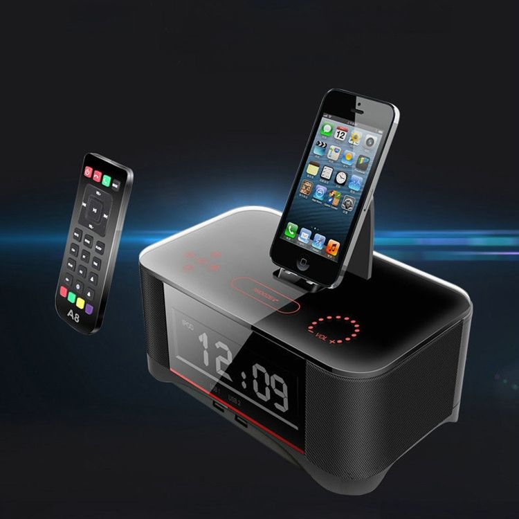 Réveil avec haut-parleur Bluetooth NFC audio de base de chargement A8, spécification : prise américaine (noir)_voghion.com