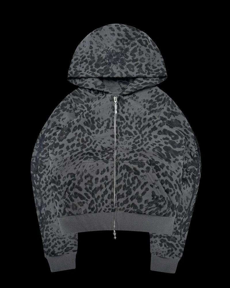 Ropa para hombre, sudadera con capucha corta con estampado de leopardo, estilo callejero, estilo urbano, con vientre descubierto, pantalones deportivos holgados_voghion.com