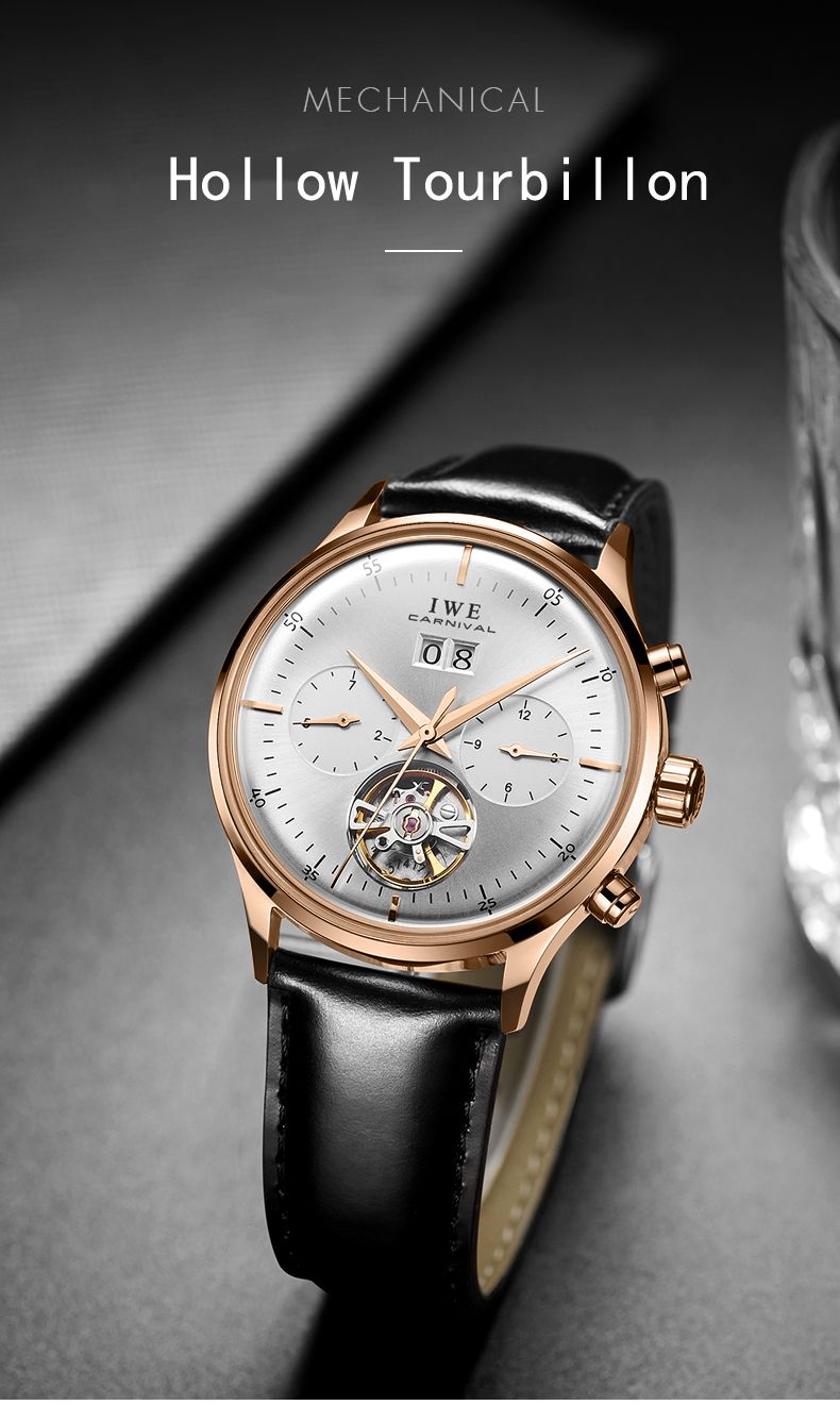 Relogio Masculino 2025 New Double Calendar Automatic Watch Auto Date Leather Waterproof Tourbillon Mechanical Watches For Men_voghion.com