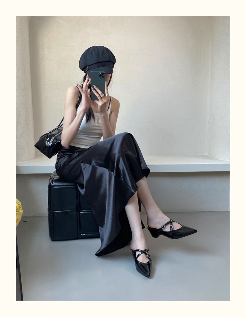 Mules de salto alto estilo francês, com tiras cruzadas e bico fino, prateados, fechados, para mulheres, primavera-verão, uso ao ar livre_voghion.com