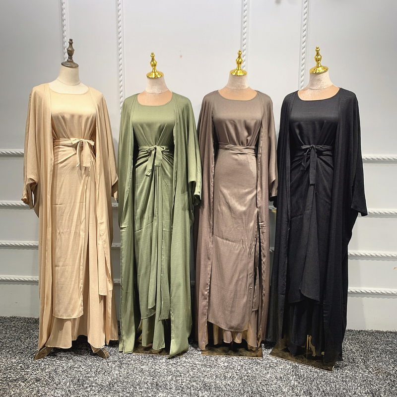 Women's clothing Muslim women's burqa Turkish cardigan robe solid color three-piece set muslim abaya_voghion.com