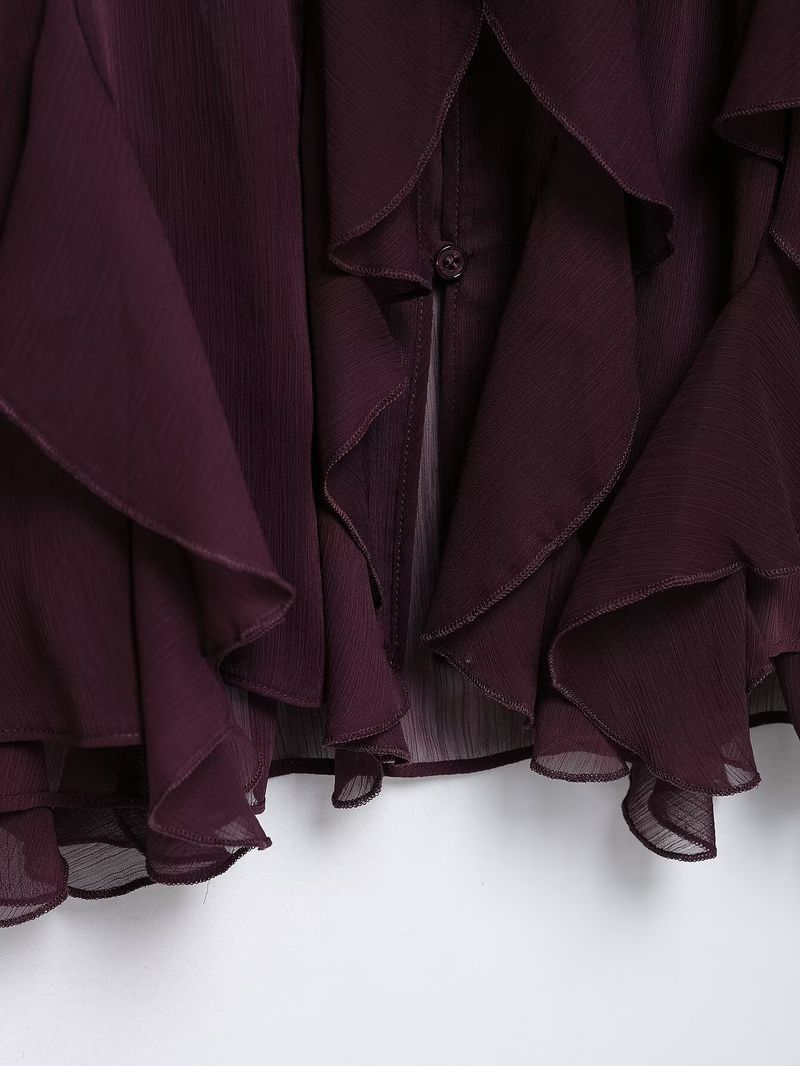 Camicia a tinta unita con decorazioni a strati, stile primaverile, per donna_voghion.com