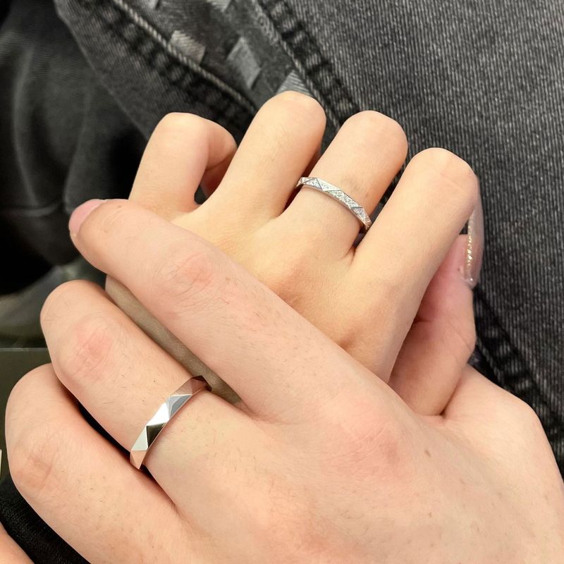 Diamond Shaped Full Refers To V Gold Paper Short Love Long Couple Pairing Ring Set With Diamond Grid Home High Version_voghion.com