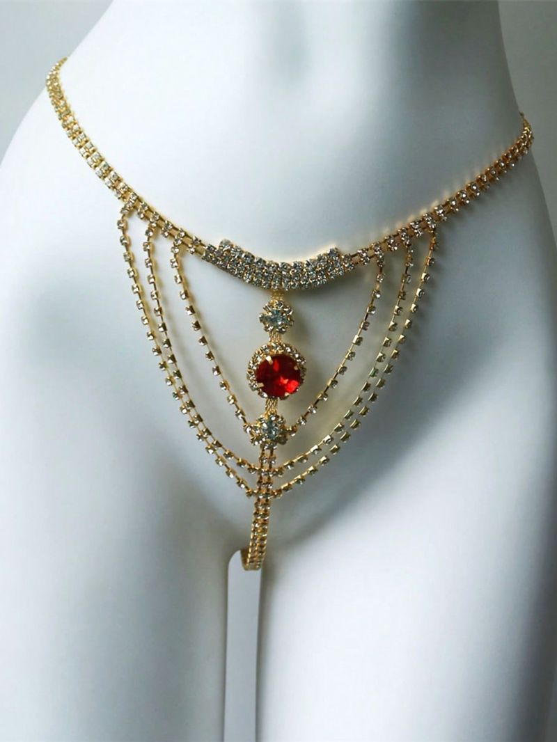 Catena da vita per donna - Catena da corpo glamour con strass e dettagli in nappa per spiaggia, feste e balli, opzioni in oro e argento_voghion.com