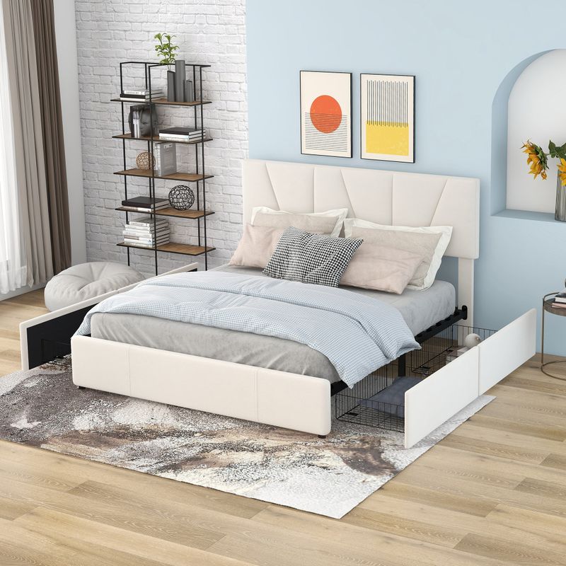 Plateforme de Polster Double taille, avec deux lames de protection sur deux côtés, tête de lit polyvalente, Beige (140x200cm)_voghion.com