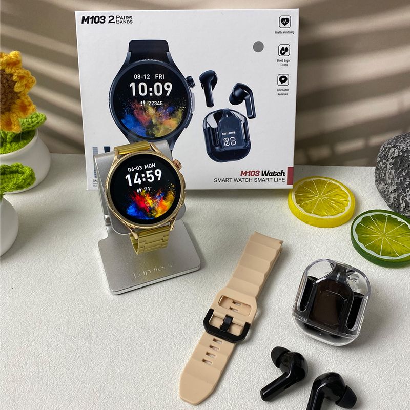 2-in-1 M103 TWS Kopfhörer Air31 Kabelloses Ohrstöpsel-Kombinationsset T55 Geschenkbox Herren-Smartwatch_voghion.com