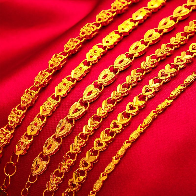 Vergoldetes Messing-Rückseiten-Form-Doppelseitiges Damen-Pfirsich-Herz-Armband Vietnamesischer Goldschmuck_voghion.com