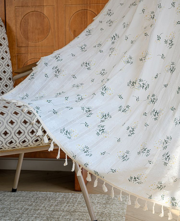 Japanese Style Daisy Semi-Sheer Curtains - 100% Cotton Cafe Curtains For Kitchen, Windows (Tie Top/Grommet/Hook, 60x90cm To 150x300cm, Floral Boho)_voghion.com