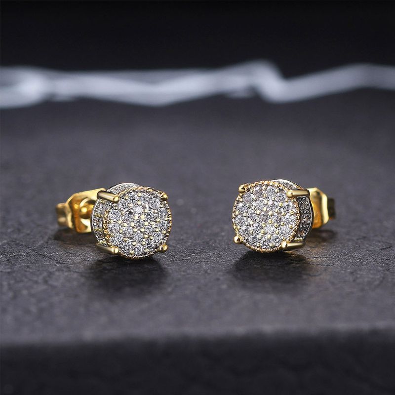 Pendientes Cao Shiman de hip hop con diamantes para hombre, pendientes redondos chapados en circón con microconjunto_voghion.com