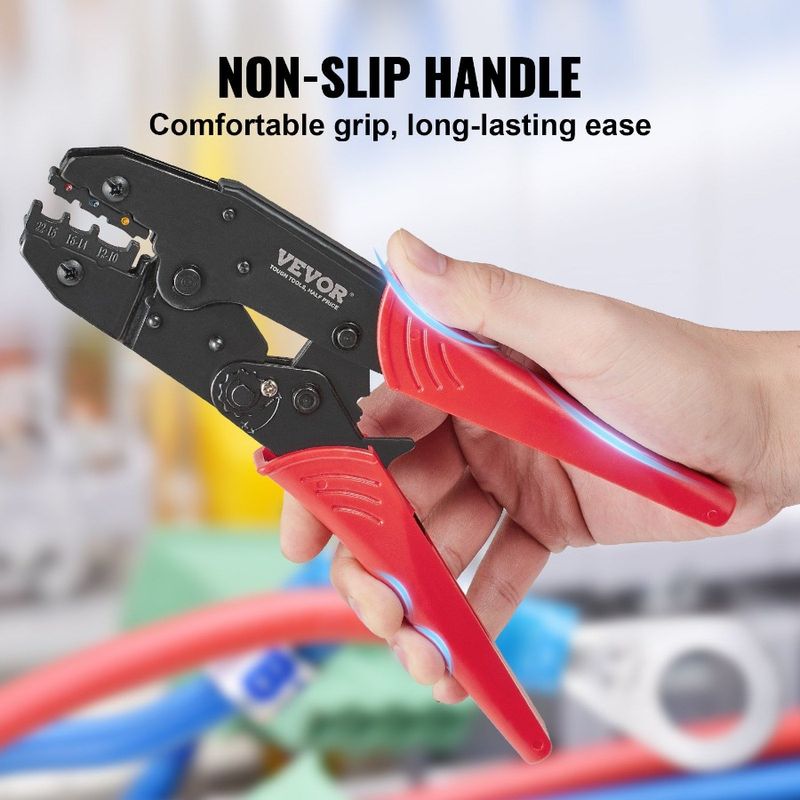 Ratcheting Crimping Tool Set For Insulated Electrical Connectors AWG2210 With Wire Stripper And 210pcs Heat Shrink Tubes Labor_voghion.com